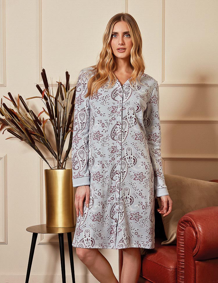 Camicia da notte in caldo cotone stampa cachemire