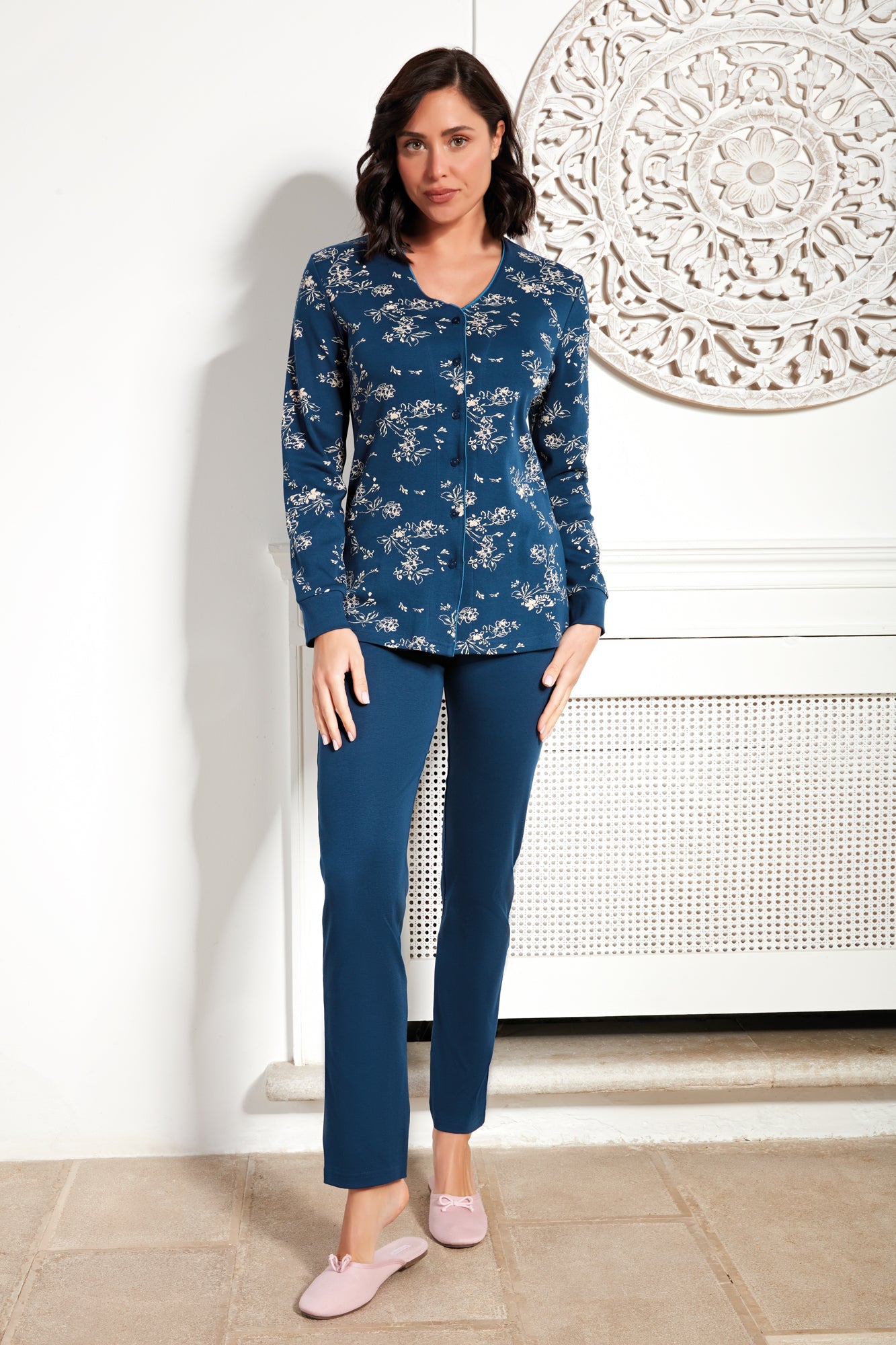 Pigiama con giacca aperta in caldo cotone